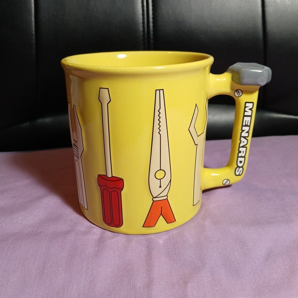 MENARDS 12 Oz Coffee Mug Cup Handle Ceramic Handyman Tools Yellow New!